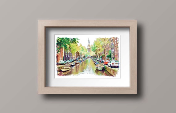 Amsterdam Canal INSTANT DOWNLOAD Watercolor Painting | Etsy