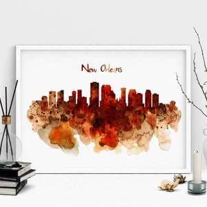 New Orleans Aquarell Stadt Skyline Printable New Orleans Abstrakte Minimalistische Wandkunst Urban Decor Louisiana New Orleans Liebhaber Geschenkidee Bild 5