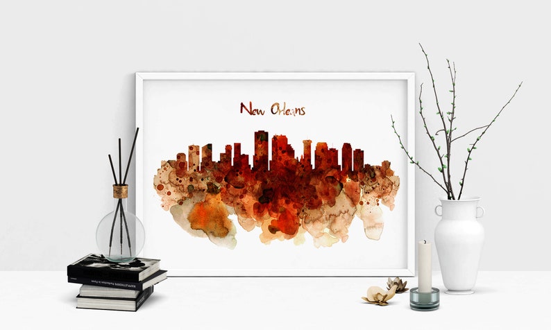 New Orleans Aquarell Stadt Skyline Printable New Orleans Abstrakte Minimalistische Wandkunst Urban Decor Louisiana New Orleans Liebhaber Geschenkidee Bild 5