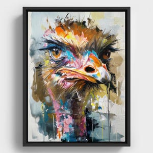 Abstract Ostrich Head Art: Colorful Wildlife Oil Painting (Digital Download)