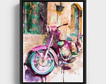 Vintage Motorcycle Vibrant Watercolor Painting - Printable Wall Art Gift Idea for Men