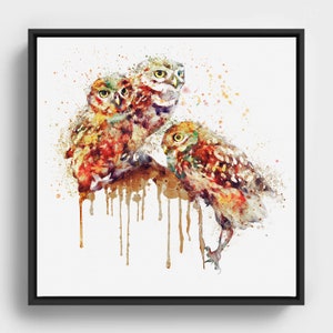 Three Owls Watercolor Print: Abstract Wildlife Art (Digital Download)