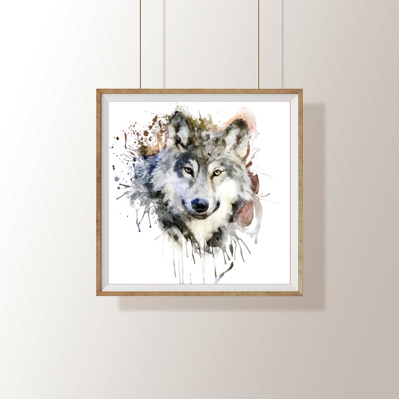 Printable Watercolor Wolf Head Portrait Wolf Decor Affordable Art With Wolves Watercolor Painting Wolf poster Forest Animal Wildlife Fauna image 6