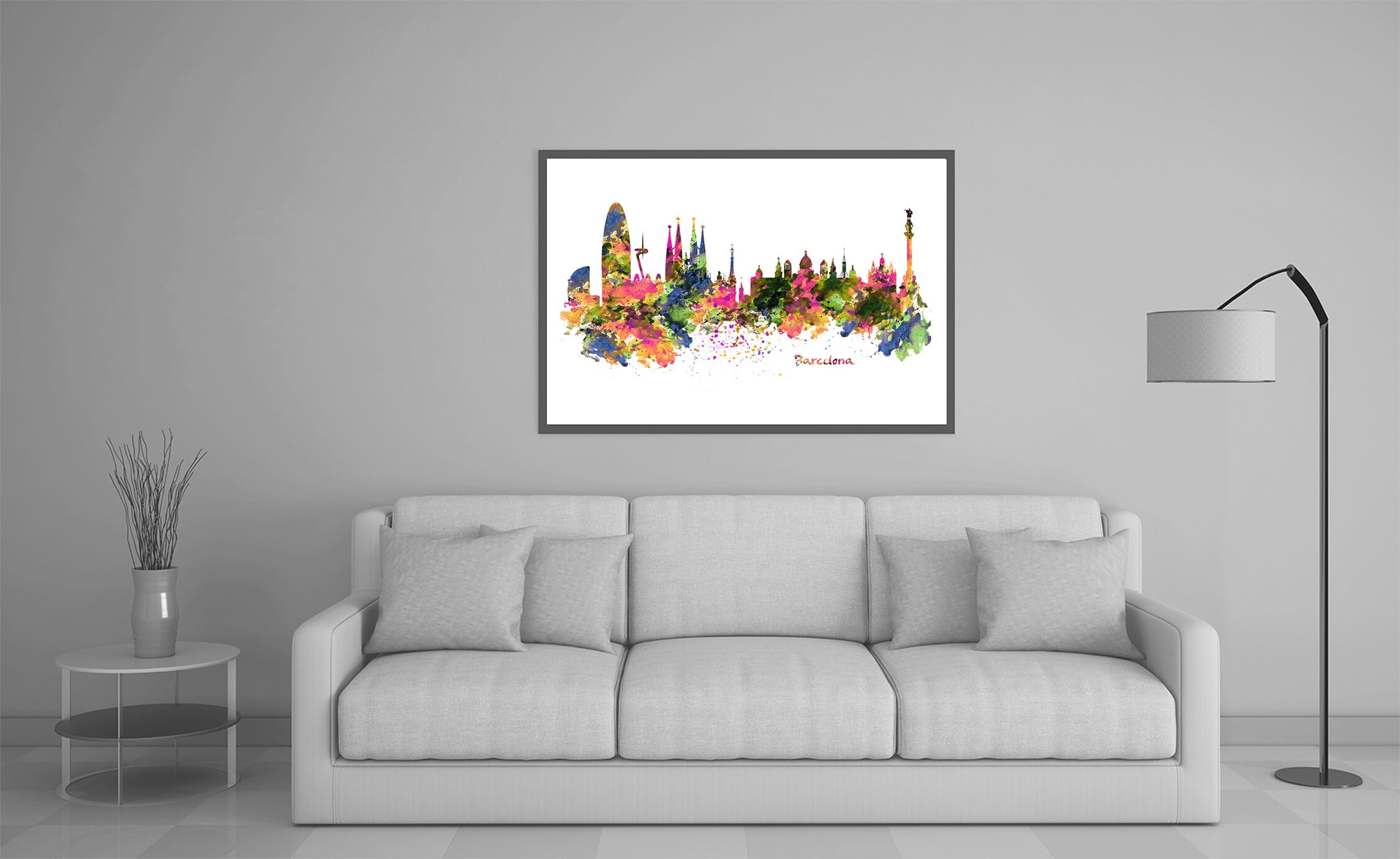 Barcelona Skyline INSTANT DOWNLOAD Watercolor Painting - Etsy