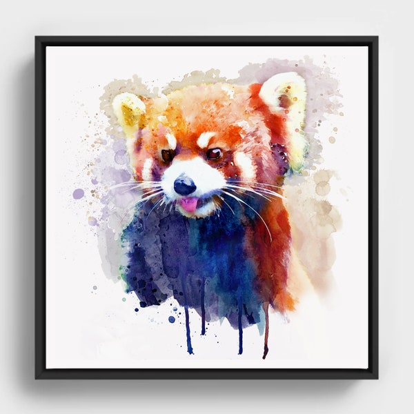 Lindo panda rojo acuarela pintura imprimible panda rojo pared arte niños habitación regalo para niños adorable animal vida silvestre decoración amante del panda rojo