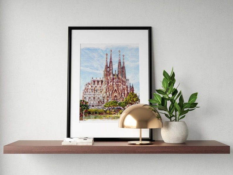 Sagrada Familia Watercolor Painting Gaudi Cathedral Wall | Etsy