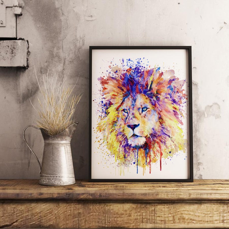 Printable Lion gift Lion King Wall Art Colorful Lion Head Big cats Wildlife Savannah Instant Download Lion decor Watercolor Portrait