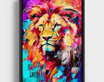 Geometric Lion Art Print: Colorful Abstract Wildlife Decor (Digital Download)