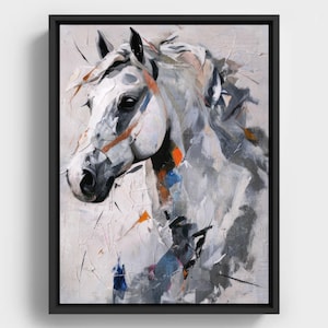 White Horse Wall Art, Abstract Equestrian Printable, Neutral Horse Painting, Modern Animal Decor