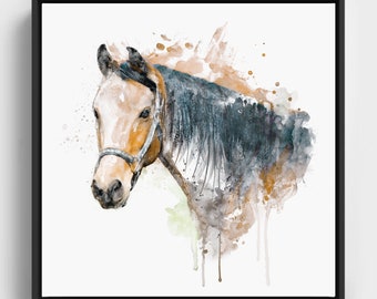 Printable Brown Horse Head, Watercolor Painting, Horse Portrait, Equestrian Beauty, Animal Art, Farm Life, Horse Lover, Gift Ideas, Stallion