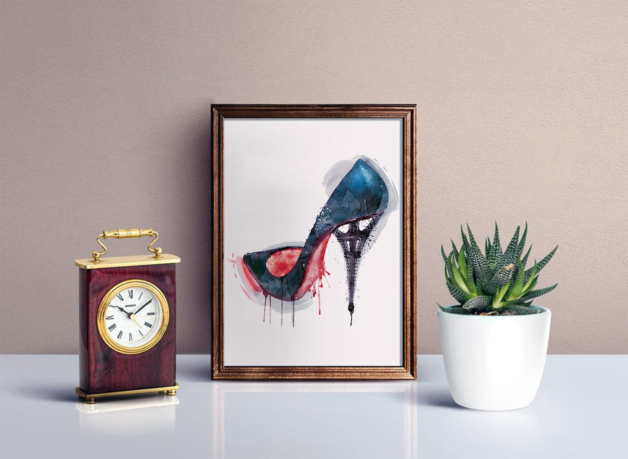 Eiffel Tower High Heel Shoe Watercolor Painting Instant | Etsy