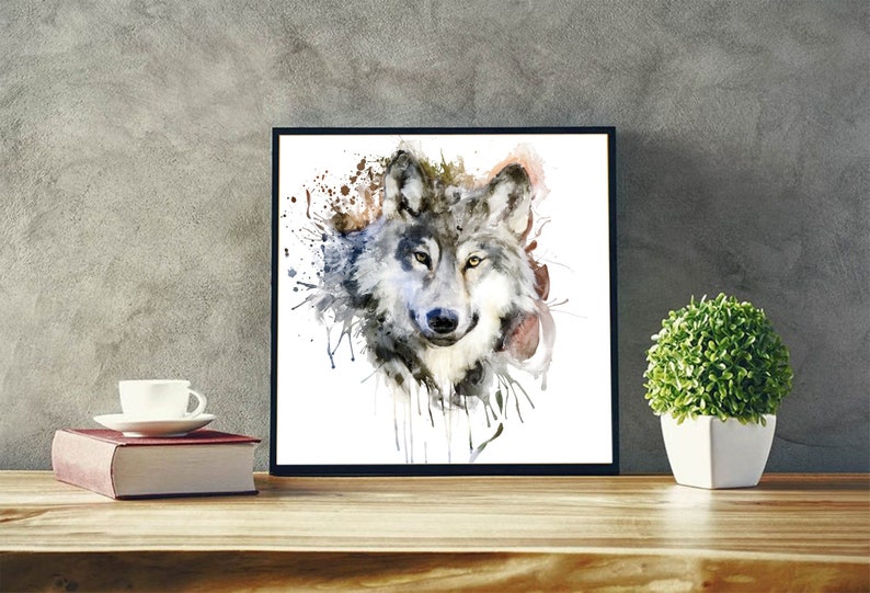 Printable Watercolor Wolf Head Portrait Wolf Decor Affordable Art With Wolves Watercolor Painting Wolf poster Forest Animal Wildlife Fauna image 10