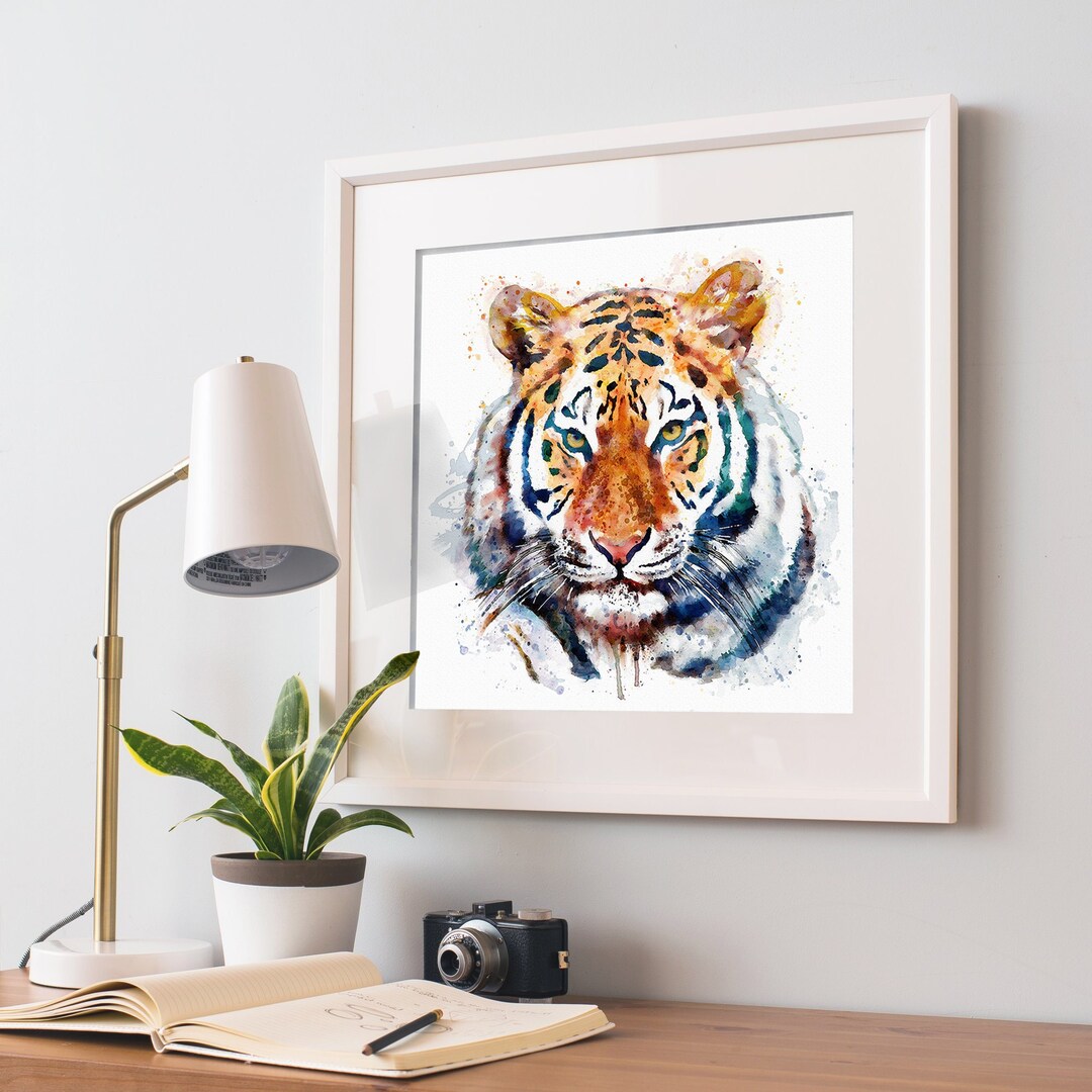 Watercolor Portrait of a Beautiful Tiger Head Instant - Etsy