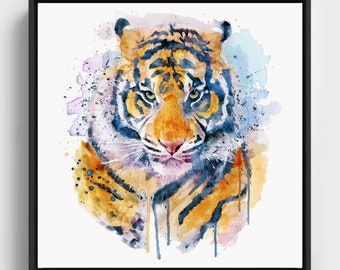 Tiger Face Watercolor Portrait Digital Download Bengal Tiger Painting Art Gift for Tiger Lover Big Cat Wall Art Feline Decor Tiger Nursery