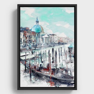 Venice Gondola Watercolor Art, Romantic Cityscape Printable Wall Art