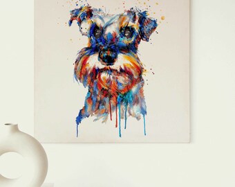 Grußkarte Mit Aquarell-Schnauzer Hund – Blanko Innen, 144 X 144 Mm, Inkl. Umschlag