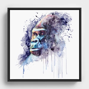 Powerful Gorilla Watercolor Portrait Print, Silverback Jungle Wall Art, Wildlife Animal Decor, Gorilla Lover Gift, Instant Download
