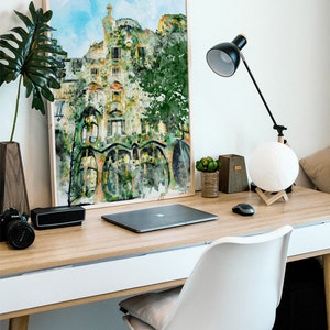 Casa Batllo Barcelona, aquarelle imprimable, architecture de Gaudi, décoration de paysage urbain espagnol, cadeau de voyage en Catalogne, souvenir d'art mural image 7