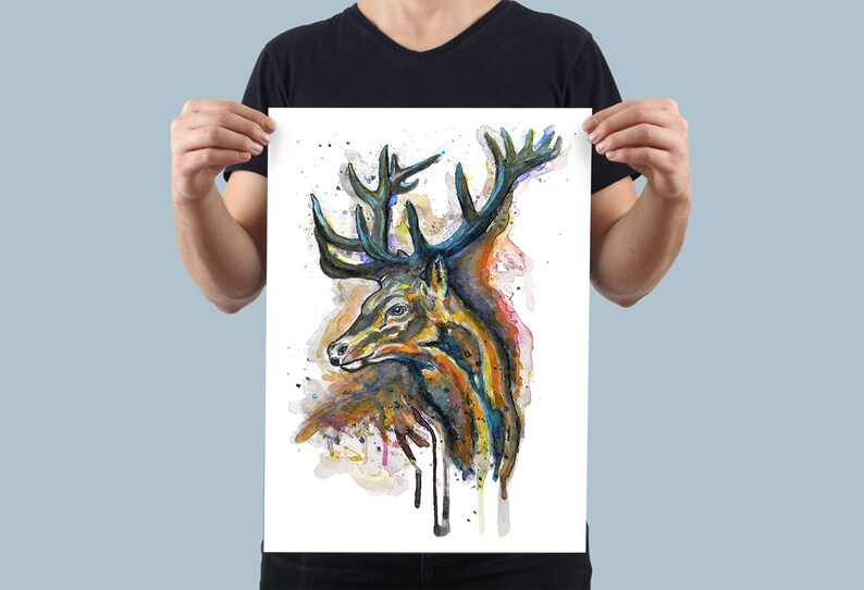 Elk Profile Watercolor Painting, Elk Portrait, Instant Download, Elk Head, Printable Animal Art, Wildlife, Wall Art, Gift Idea, Deer Lover image 3