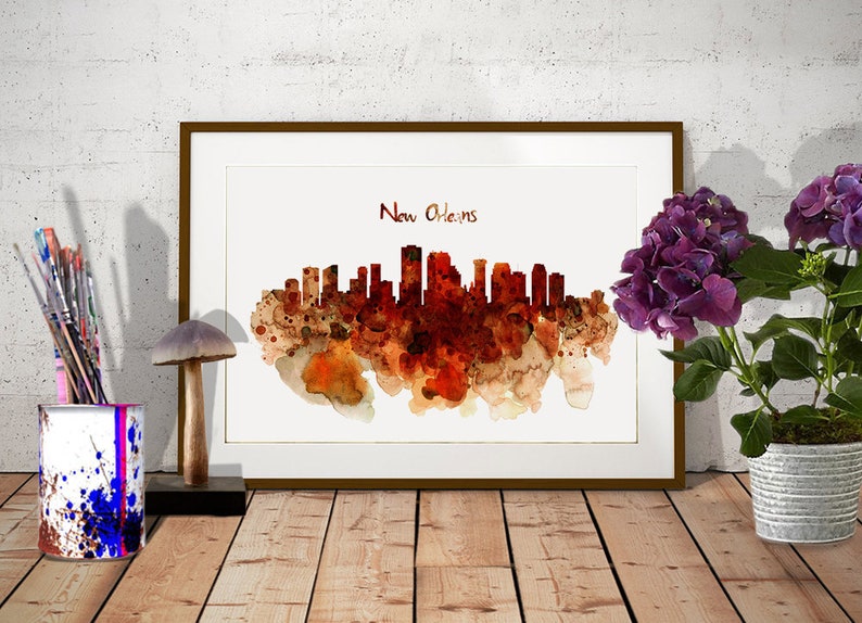 New Orleans Aquarell Stadt Skyline Printable New Orleans Abstrakte Minimalistische Wandkunst Urban Decor Louisiana New Orleans Liebhaber Geschenkidee Bild 4