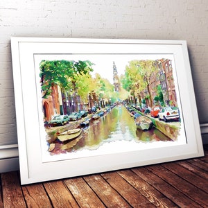 Amsterdam Canal INSTANT DOWNLOAD Watercolor painting | Etsy
