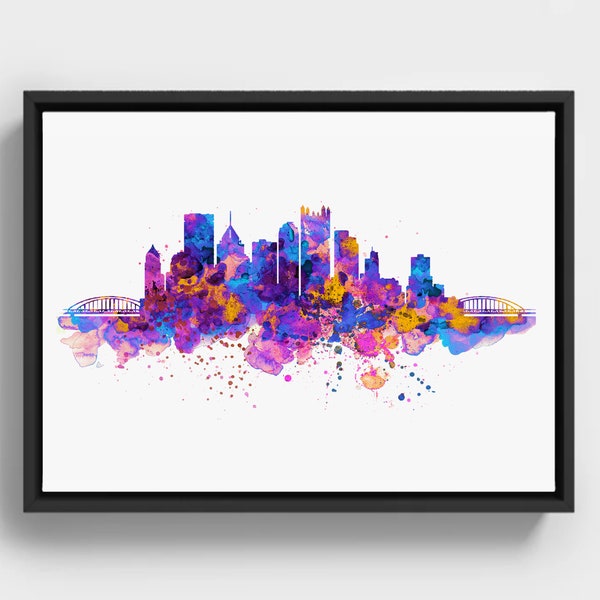 Printable Pittsburgh Skyline Silhouette Watercolor Painting Wall Art Pittsburgh Decor Pittsburgh Abstract City Pittsburgh Lover Gift For Dad