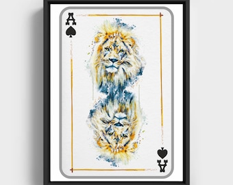 Printable Lion Head Ace of Spades Playing Card Inspired Wall Art Gift Idea for Feline Lovers and Gamblers
