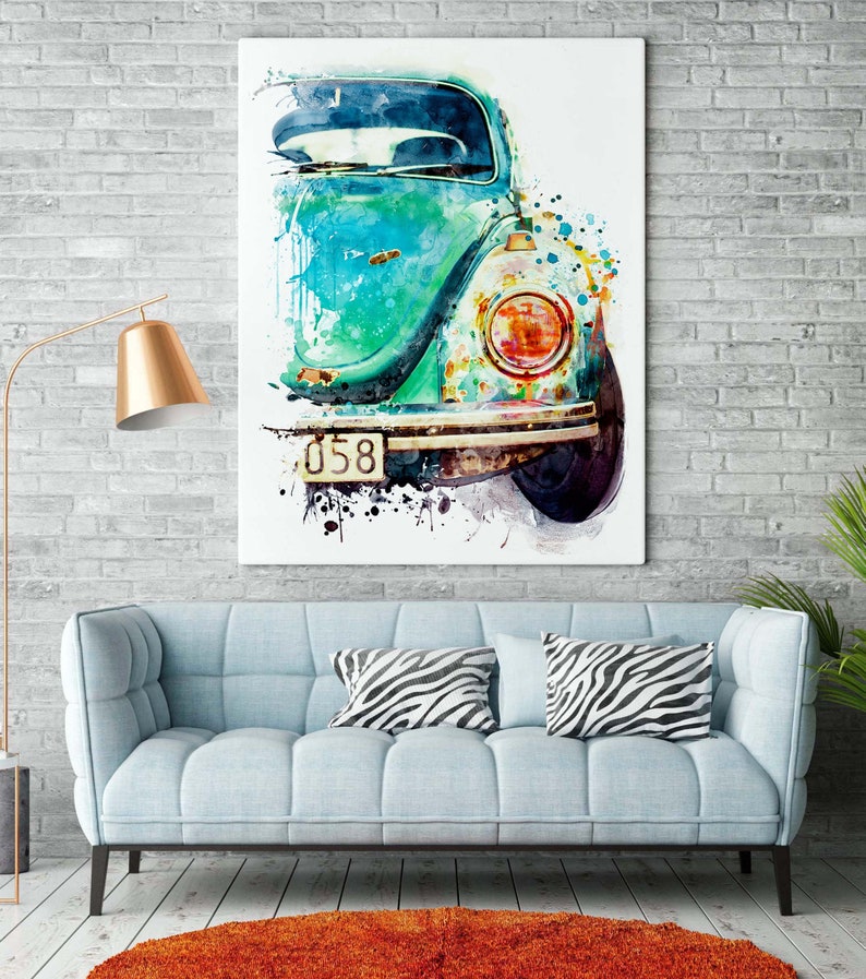 Aquarelle de voiture vintage allemande, affiche automobile imprimable, voiture classique turquoise abordable, décoration de chambre à coucher, cadeau amateur de voiture pour papa image 10