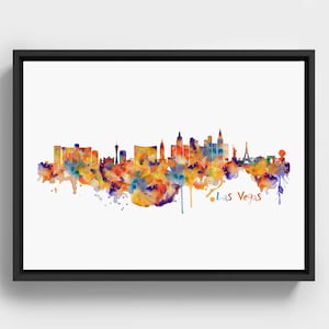 Las Vegas Skyline Watercolor, Vibrant Nevada Wall Art, City of Lights Gift, Instant Download