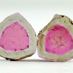 8.88 Carats Pair of Watermelon Tourmaline Slices for Jewelry or Wire Wrap.