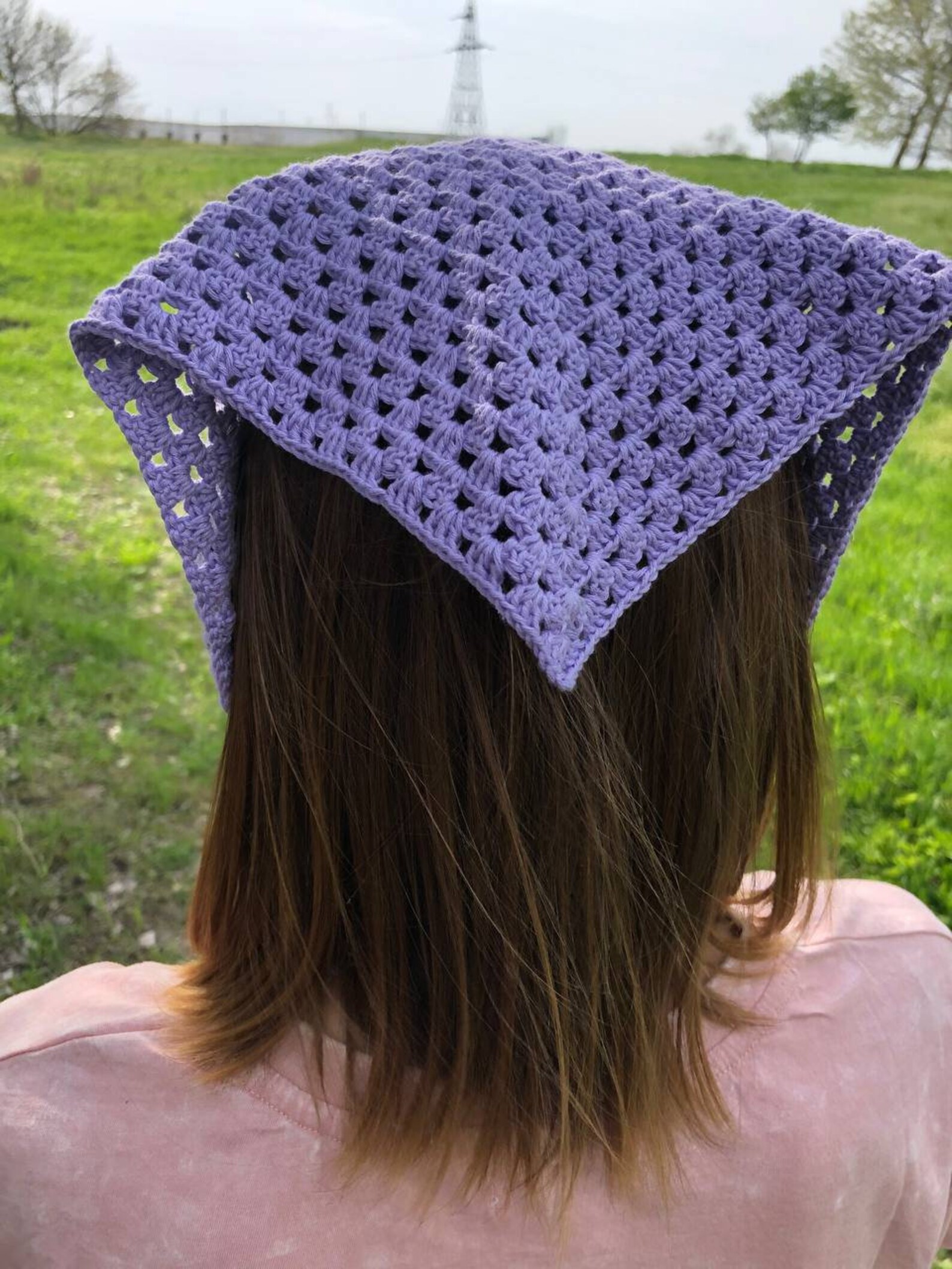 Crochet Bandana Cotton Kerchief Bandana Triangle Head Scarf Etsy