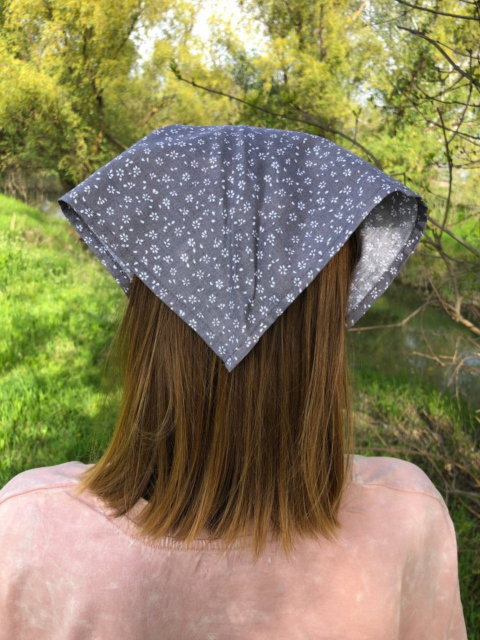 Cottagecore Floral Bandana Kerchief Headband Triangle Head Etsy