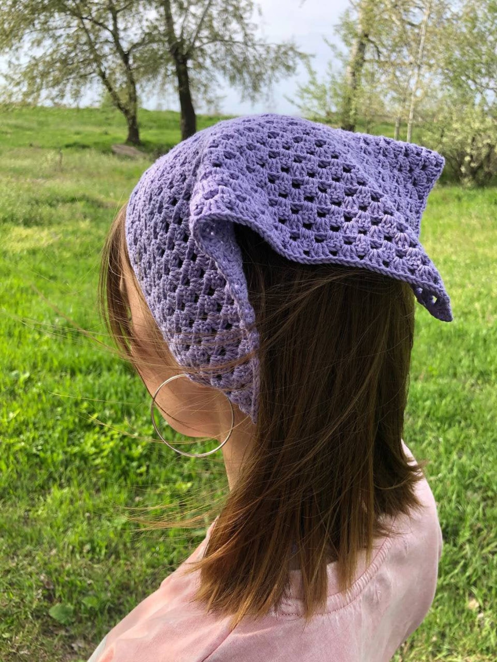 Crochet Bandana Cotton Kerchief Bandana Triangle Head Scarf Etsy