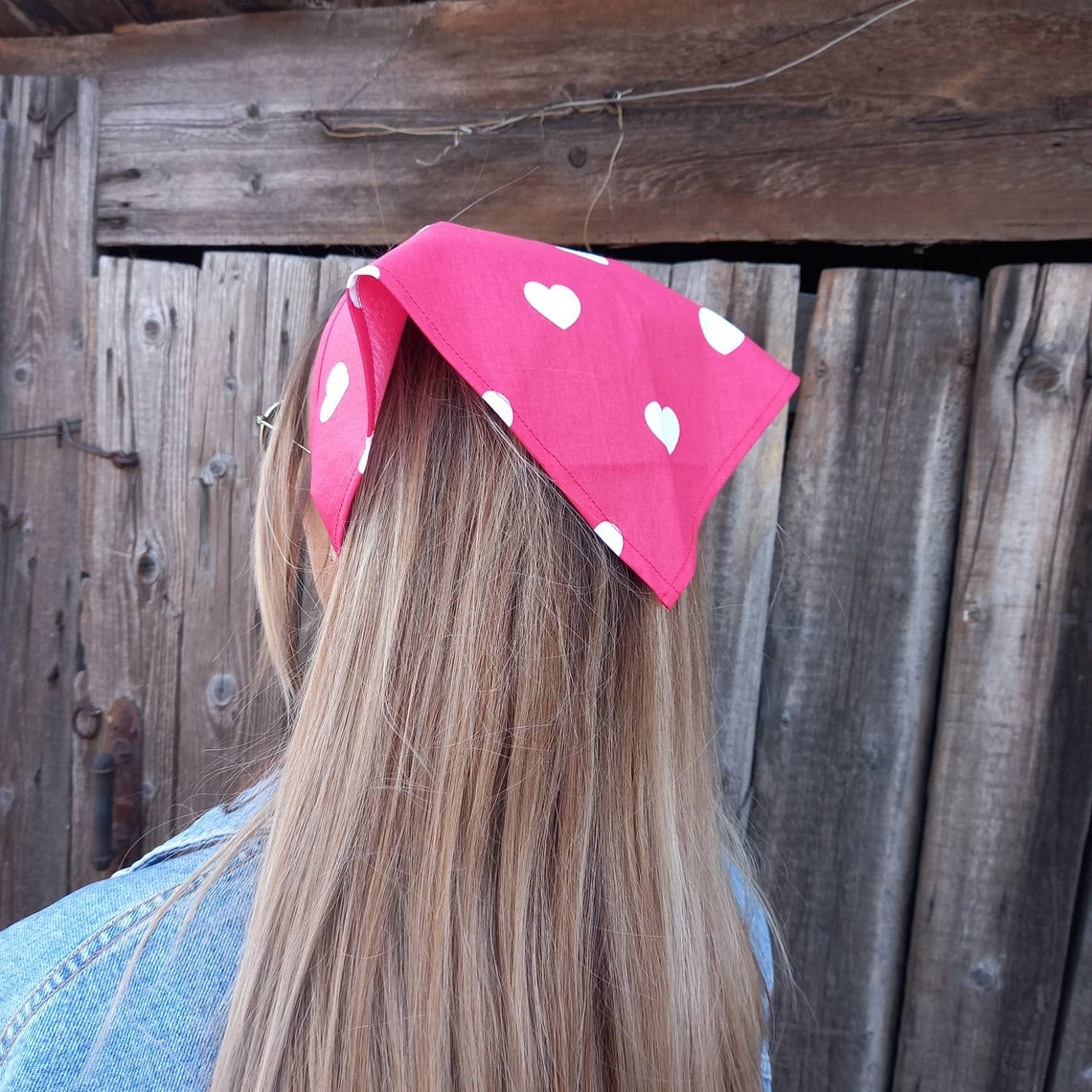 Red kerchief bandana headband kerchief with ties triangle Etsy