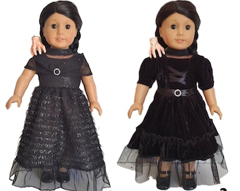 Handmade Doll Clothes Wednesday Addams Inspired Dress fit 18" Girl Dolls Thing Hand