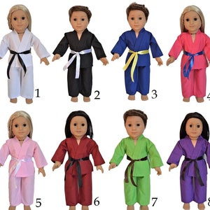 Handmade Doll Clothes Karate Uniform Gi Assorted Colors Judo TKD fit 18" Girl or Boy Dolls