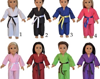 Handmade Doll Clothes Karate Uniform Gi Assorted Colors Judo TKD fit 18" Girl or Boy Dolls