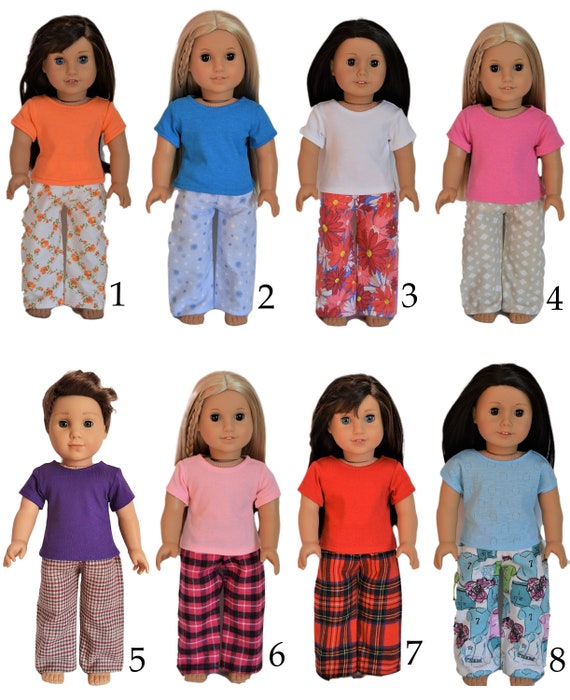 Handmade Doll Clothes Pajamas Top T shirt and Pants Fit 18 Girl or