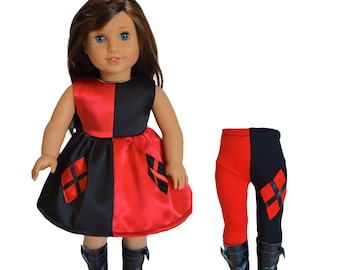 Handmade Doll Clothes Harley Quinn Inspired Costume Dress Pants Batman fit 18" Girl Dolls