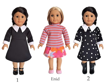 Handmade Doll Clothes Wednesday Addams Inspired Dress Enid Sinclair Sweater Skirt fit 18" Girl Dolls Maplelea