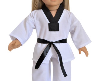 Handmade Doll Clothes White Taekwondo Uniform TKD fit 18" Girl Dolls 1 Colour Belt