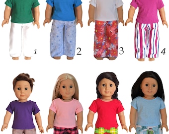Handmade Doll Clothes Pajamas Top T-Shirt and Pants fit 18" Girl or Boy Dolls Christmas