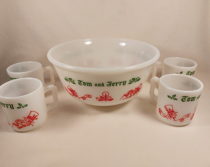 Vintage Tom and Jerry Eggnog Set / Bowl and 4 Cups / Christmas / Punch