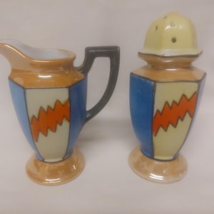 Vintage Lusterware Creamer And Sugar Shaker  / Made In Japan / Art Deco