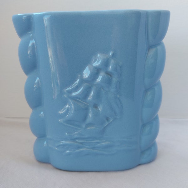 Vintage Abbington Pottery Blue  Vase /Ship / Nautical