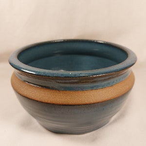 Vintage Studio Pottery Bowl / Blue with Stripe / Hand-thrown