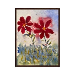 Red Flowers Watercolor Print: Botanical Wall Art, Ready to Hang