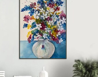 Akvarelltryck med regnbågsblommor: Färgglad botanisk väggkonst (digital nedladdning, 5 storlekar)