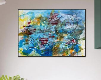 Blue Abstract Art: Modern Textured Wall Decor, Canvas and Framed Options