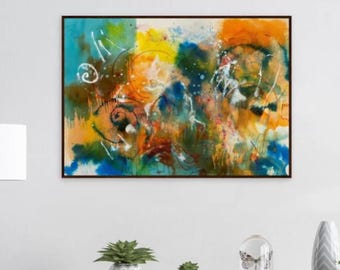 Colourful Wall Art: Blue and Orange Framed Print, Modern Decor